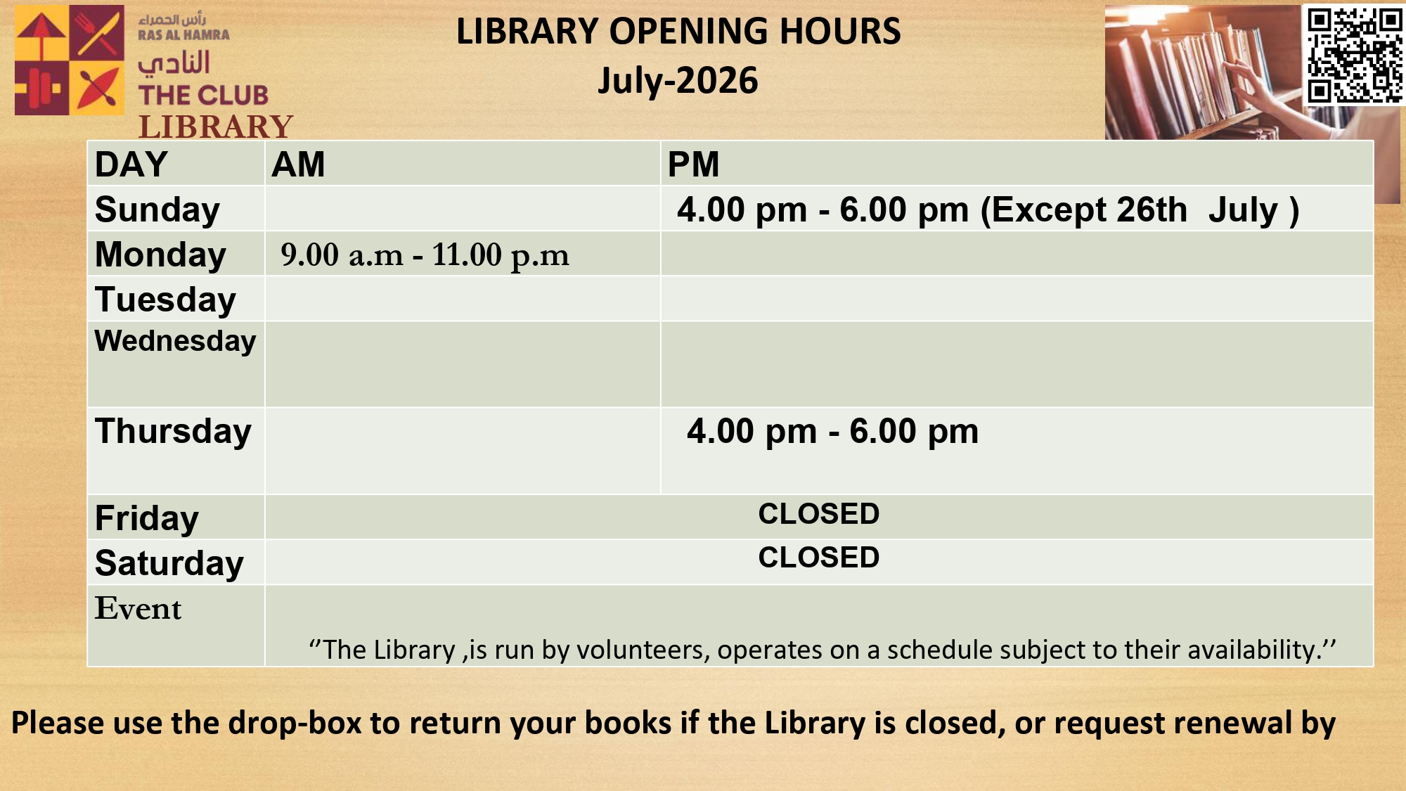 Library Timing July 2026